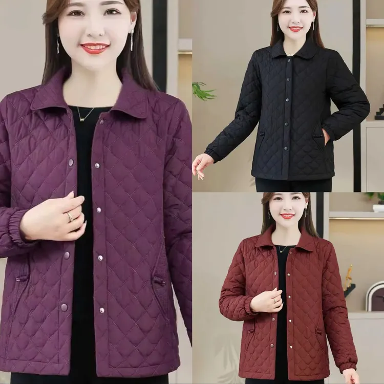 冬季中老年妈妈装轻薄保暖夹棉外套短款宽松棉袄棉衣女秋冬装