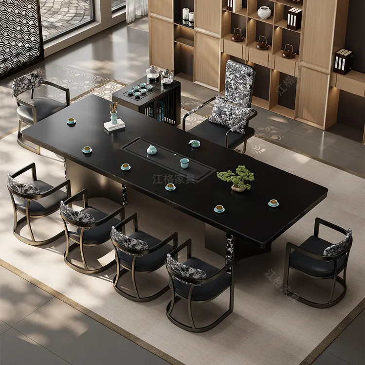 岩板茶桌2025新款高端轻奢现代高级感烧水壶一体黑色办公室泡茶台