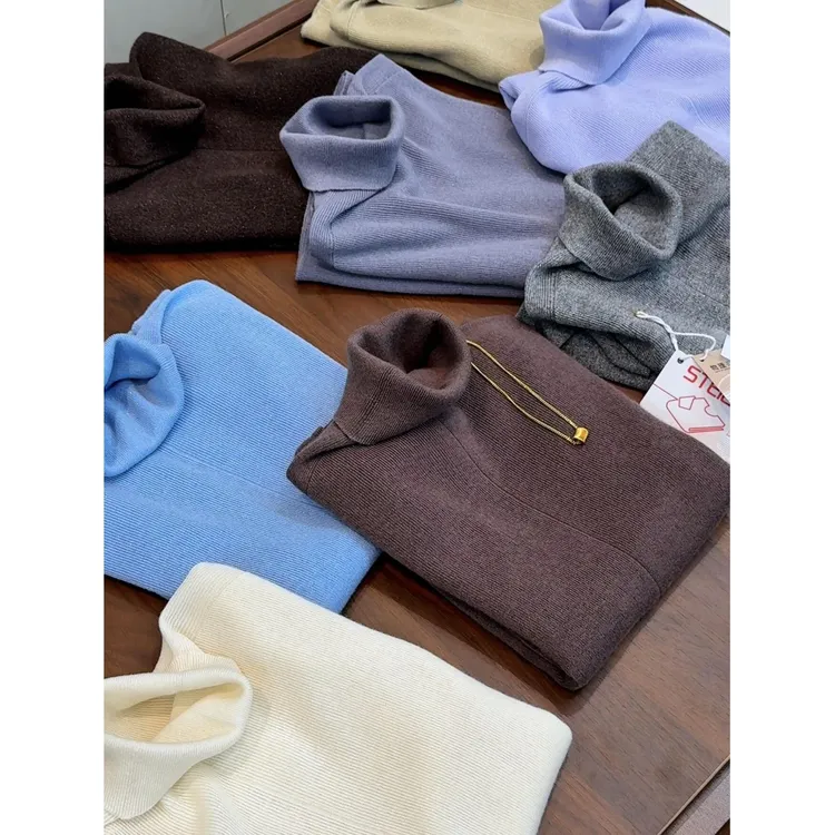 羊毛混纺 无缝高领纯色针织衫女修身显瘦打底薄款堆堆领内搭上衣