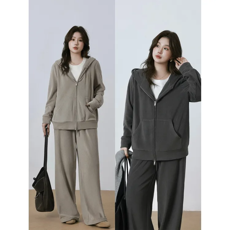 现货大婉酱微胖定制【放空模式】奥粒绒连帽卫衣开衫裤子套装 2936D