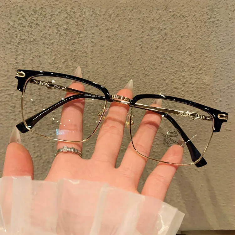 超轻复古斯文半框眼镜近视男专业可配度数黑色方框大脸眼睛框架女