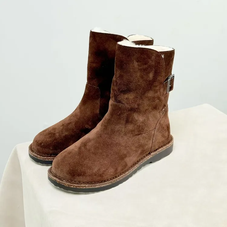 圆头时尚雪地靴高帮复古羊毛雪地靴皮毛一体真皮保暖筒靴MQ6238