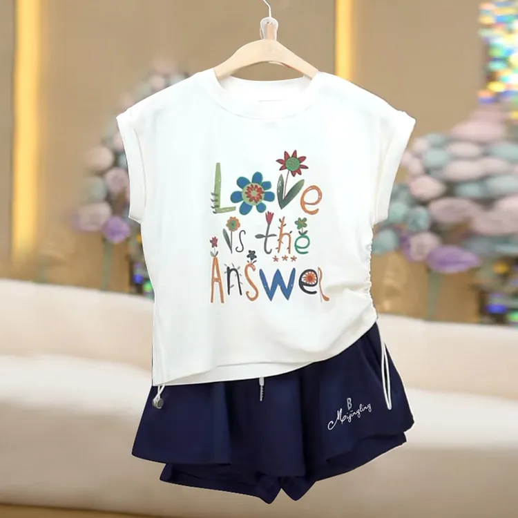 女童夏装2025新款儿童韩版休闲短袖短裤套装女孩时髦裙裤短袖T恤9