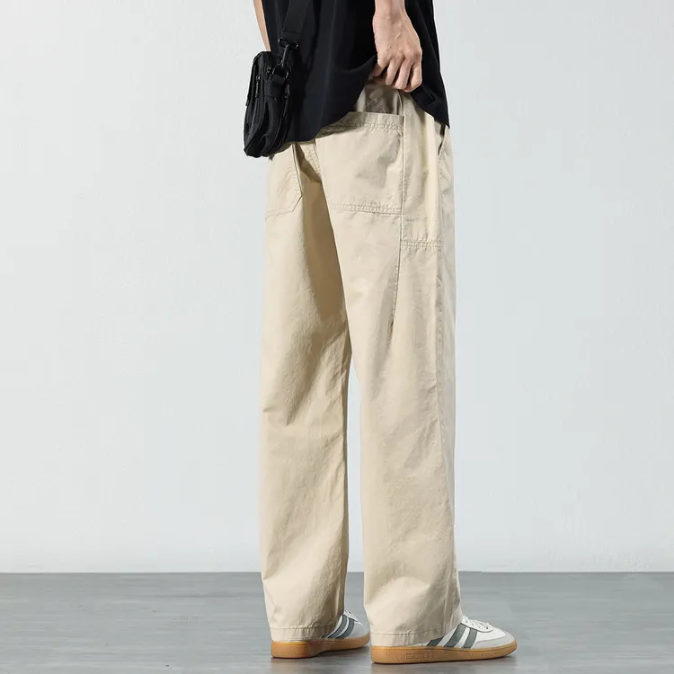 日系纯棉休闲裤男士2025春夏季宽松直筒长裤简约纯色百搭阔腿裤子