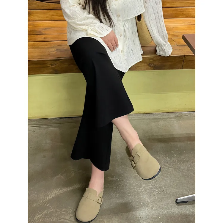 大码女装简约花契200斤胖mm高弹韩女拽裤薄款高腰喇叭裤14267-C