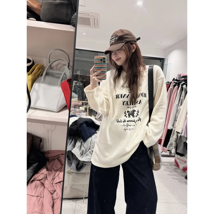 晶咕【随心穿！】秋冬加厚字母图案圆领宽松长袖卫衣