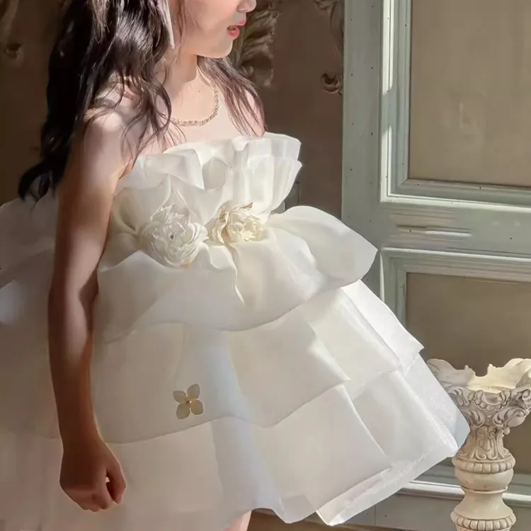 裙子女童生日周岁公主裙夏季纯色女连衣裙表演宴会洋气走秀礼服裙