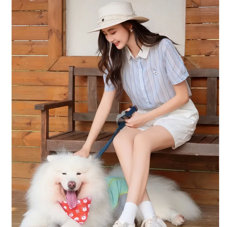 【618抢先购】茵曼夏季文艺学院风条纹衬衣女撞色翻领绣花宽松衬衫