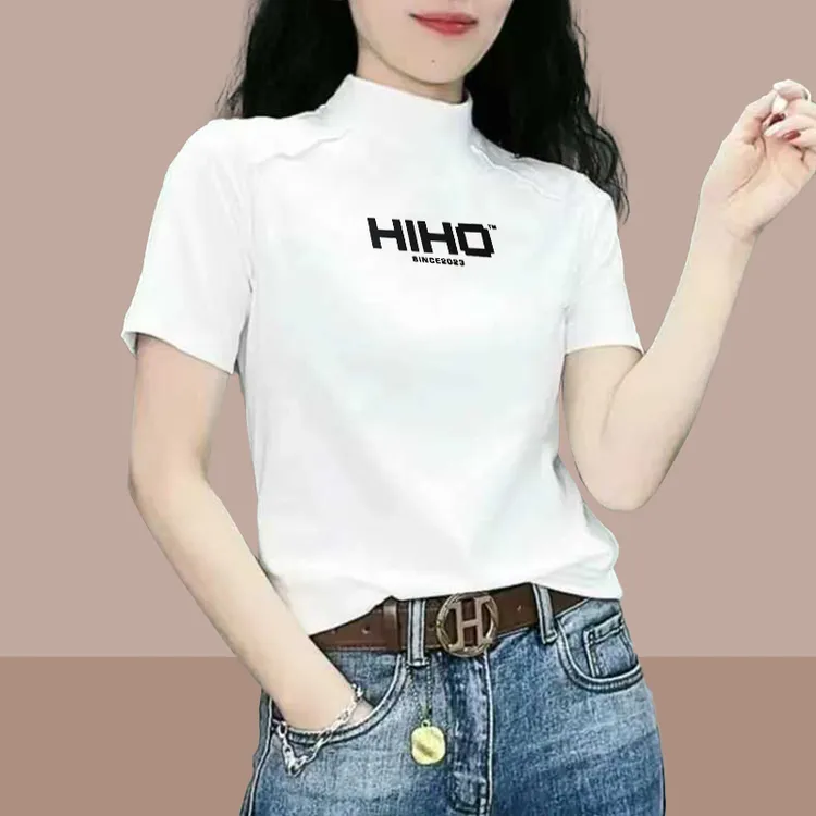 2025夏季时尚洋气薄款短袖t恤女显瘦修身新款百搭休闲上爆款衣女