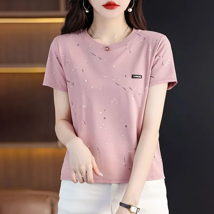 纯色宽松t恤女士2025新款短袖女装夏季时尚百搭休闲减龄上衣女潮