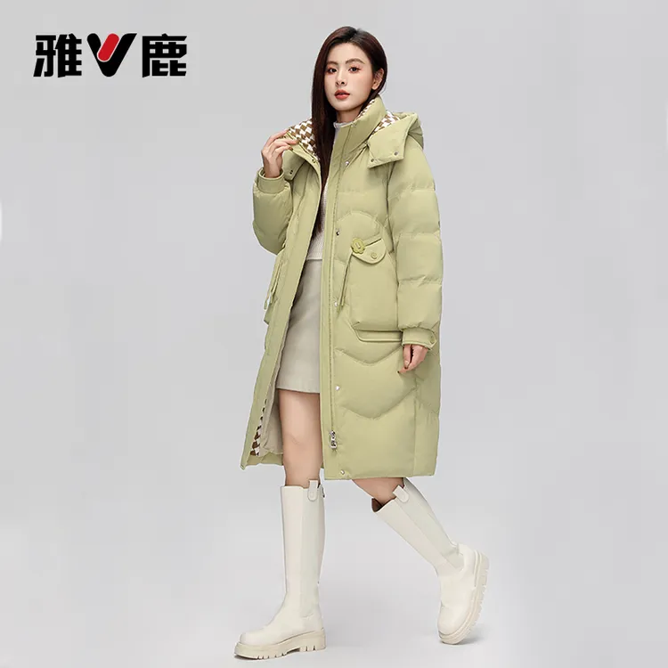 雅鹿白鸭绒中长款羽绒服时尚连帽东西加厚宽松过膝休闲女士冬季F