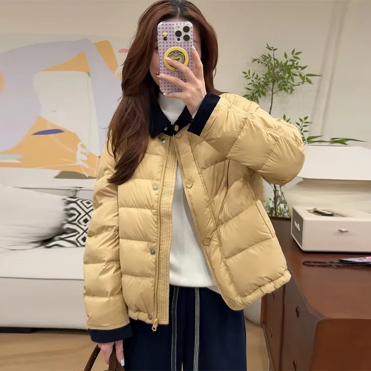 棉衣女款爆款2025新款丝棉填充拼色翻领面包服女2025冬季棉袄