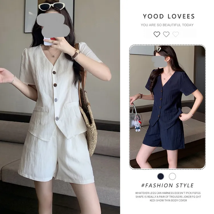 设计感气质简约短袖马甲阔腿短裤套装女2025新款夏季两件套高级感