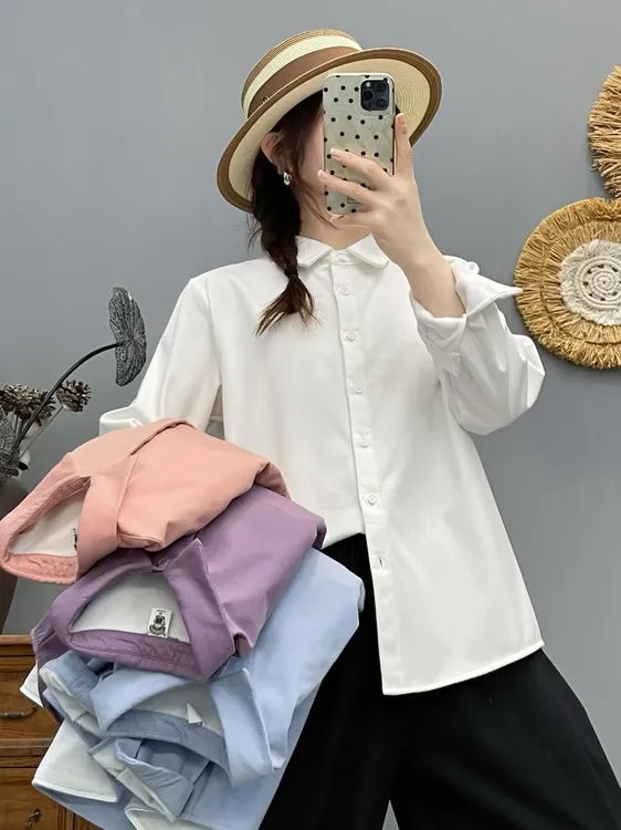 2025冬季现款尖领全棉加绒加厚保暖衬衫女休闲百搭上衣86563