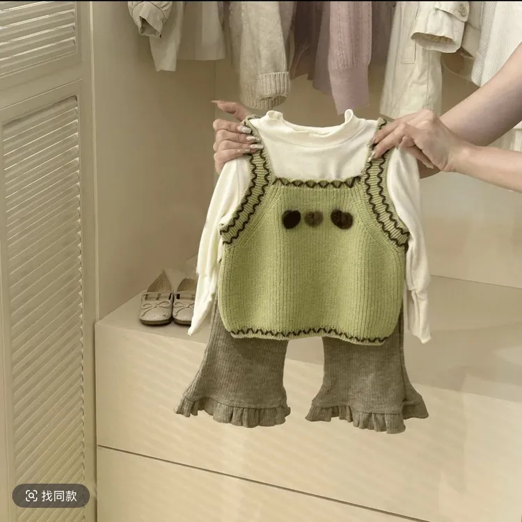 女童套装秋冬针织洋气打底衫休闲裤女宝宝秋装韩版森系