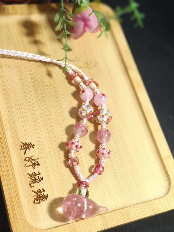 铜合金琉璃项链 原创绳编透粉葫芦中长款毛衣链