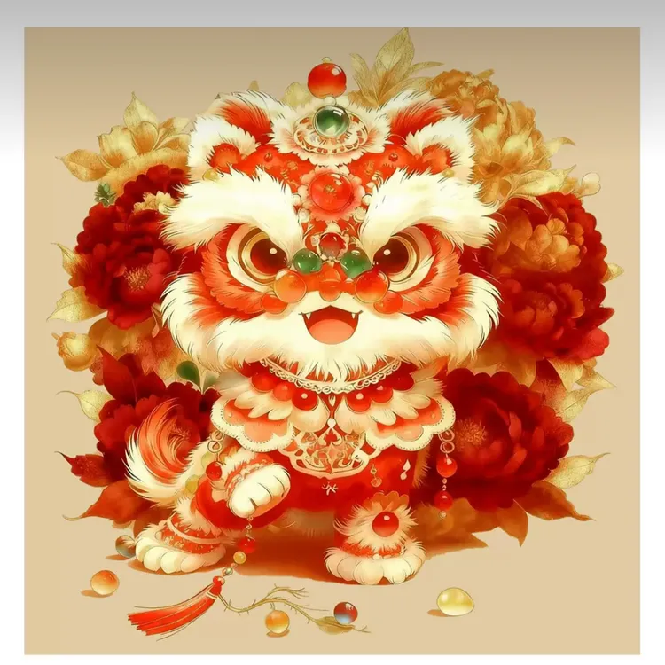 （十月甄选）吉祥瑞狮-红色古绢布75*75大格非满绣23个颜色（80）