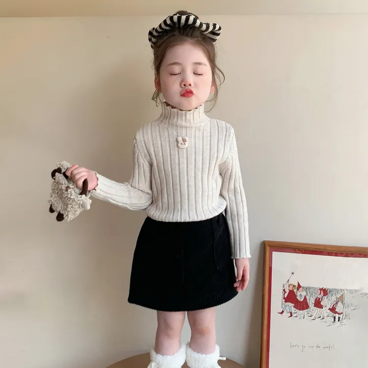 女童毛衣秋冬季2025新款儿童加厚内搭针织衫上衣女宝宝高领打底衫