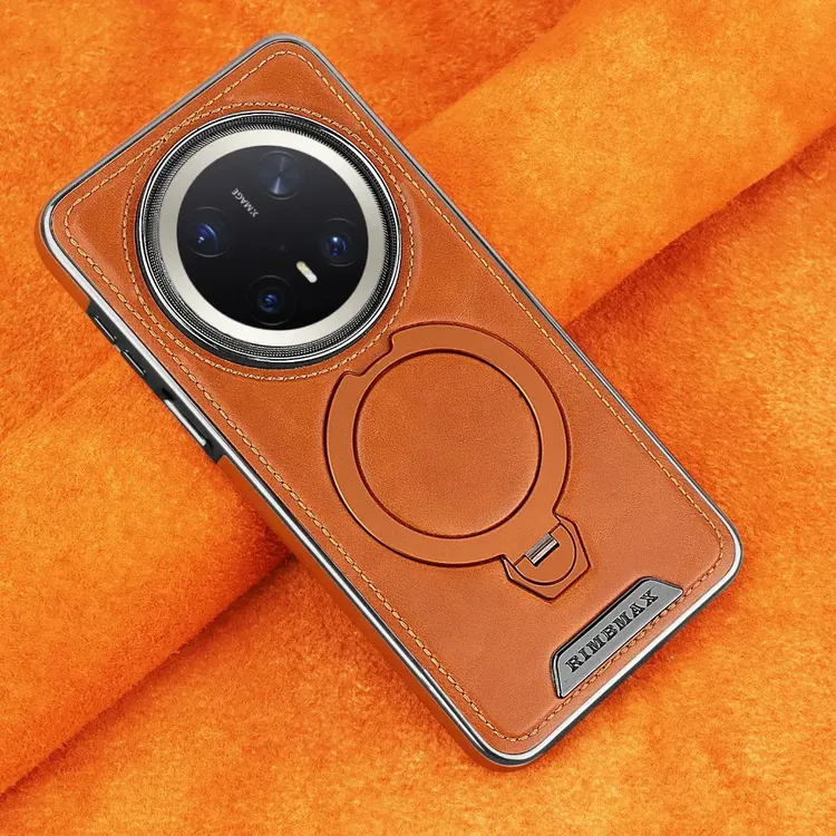 高档适用华为Mate70Pro旋转磁吸支架手机壳皮纹Mate60防摔商务70