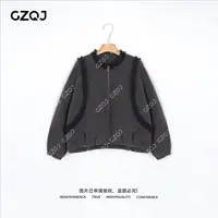 老琴私服【雾灰蕾语】格雷减龄圆领羽绒外套蕾丝拼接上衣女爆款2811