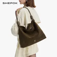 【SHEPOK】2319托特包休闲牛皮托特包大容量绒面真皮女包时尚
