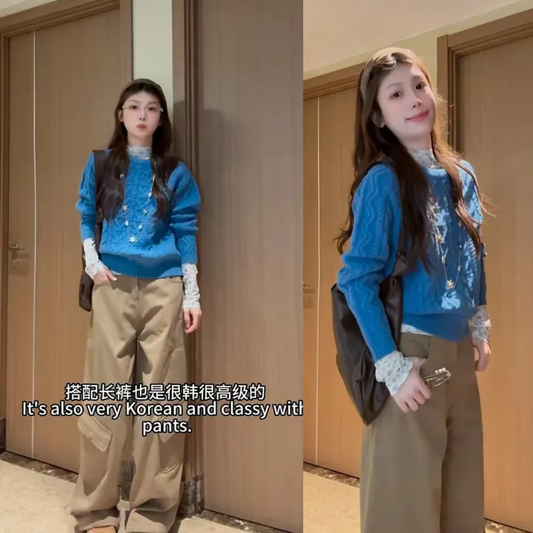 春季温柔系穿搭女2026新款时尚碎花上衣毛衣百搭裤子三件套