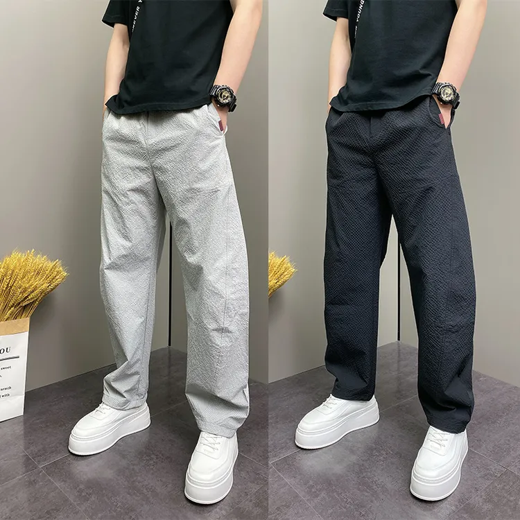 2025年夏季薄款痞帅宽松哈伦直筒阔腿裤青年男士休闲网红长裤子男