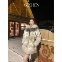 AZZHEN黑标【白霜落雪】进口银狐毛白鹅绒大毛领可拆卸外套AZ5PYW35