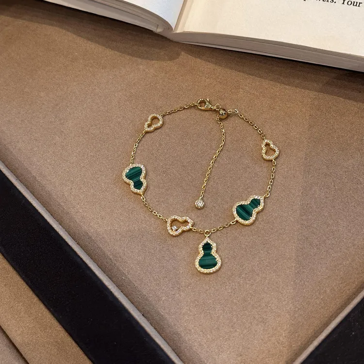 铜合金手链 孔雀绿闪钻葫芦手链女2025新款轻奢小众精致高级感