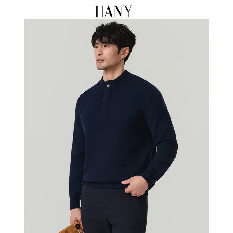 HANY[100山羊绒衫拼麂皮]针织衫男2026新款立领商务保暖毛衣秋冬