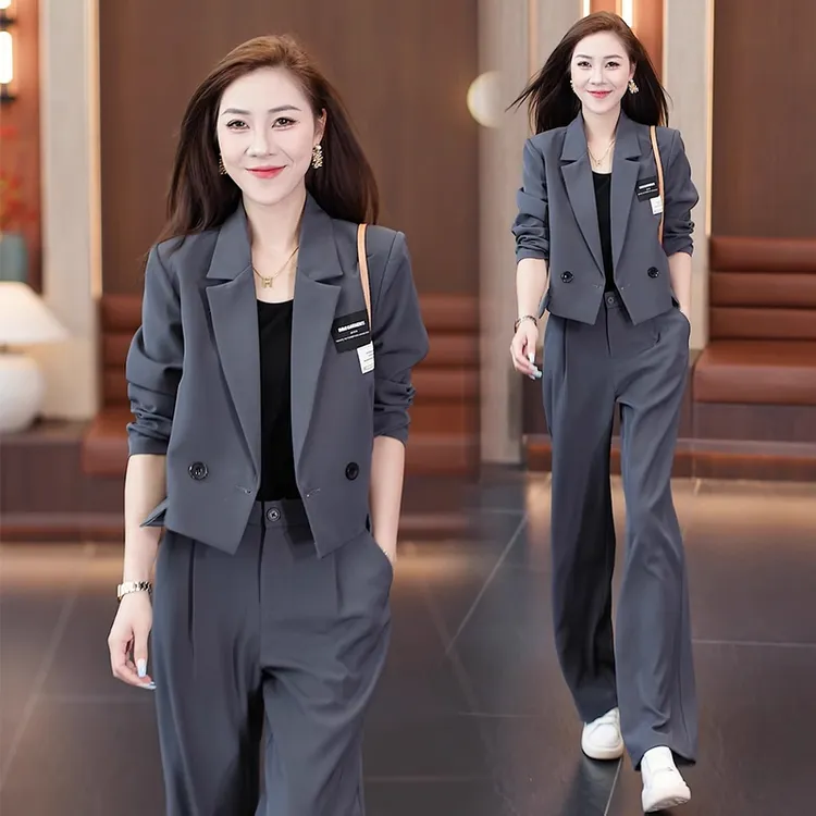 时尚气质小西装套装女秋季新款一整套短款西服上衣阔腿裤两件套潮