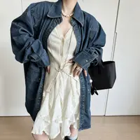 设计感大码宽松风衣单排扣复古秋季牛仔外套