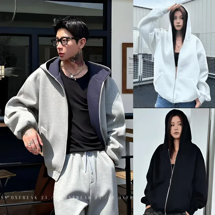 秋季新款美式休闲重磅开衫气质连帽运动卫衣男士宽松时尚百搭外套