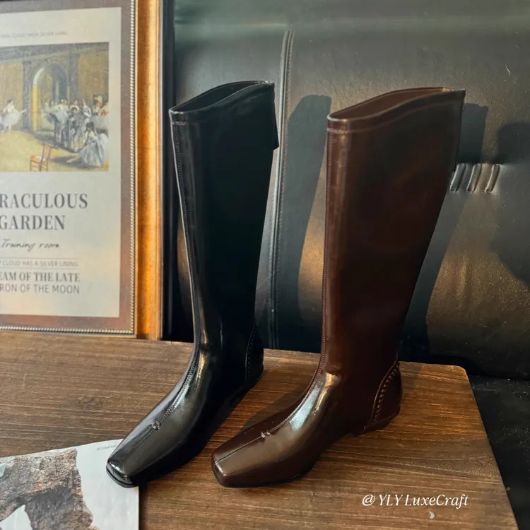 秋冬季新款百搭复古中跟骑士靴女粗跟长高筒靴大码女鞋2026B-20