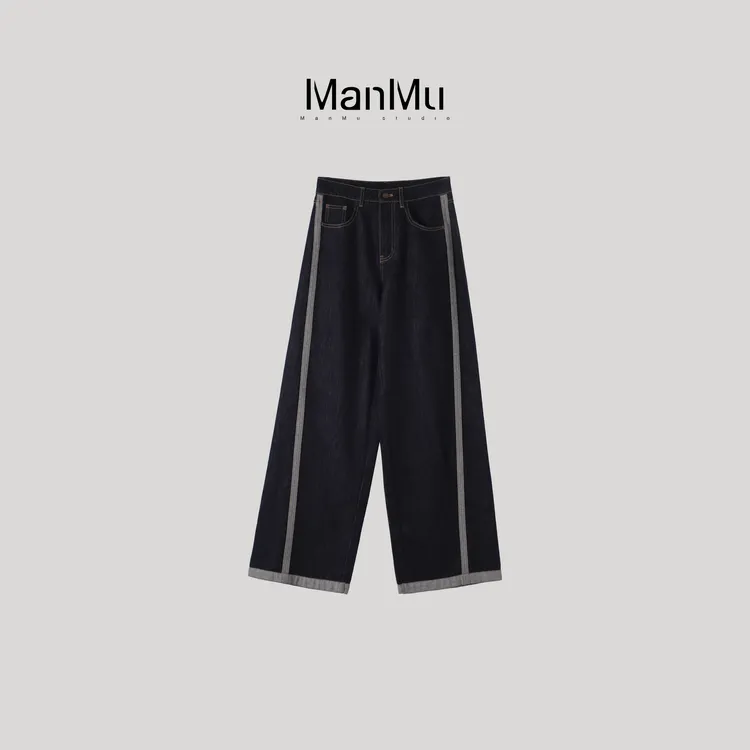 满目ManMu 【张琪专属】高级定制秋季时尚百搭分割线牛仔裤350417