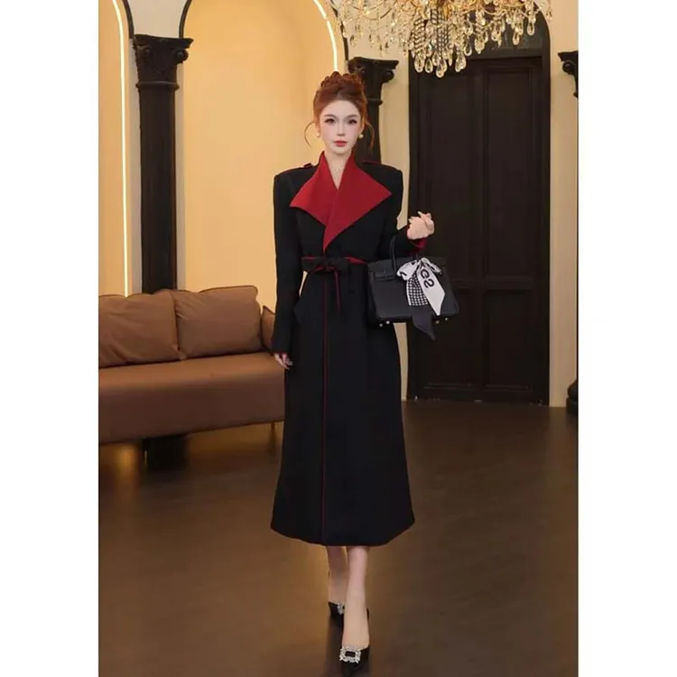 【有里布】【送腰带】宽松型长袖风衣版设计师长款春秋连衣裙HY0142