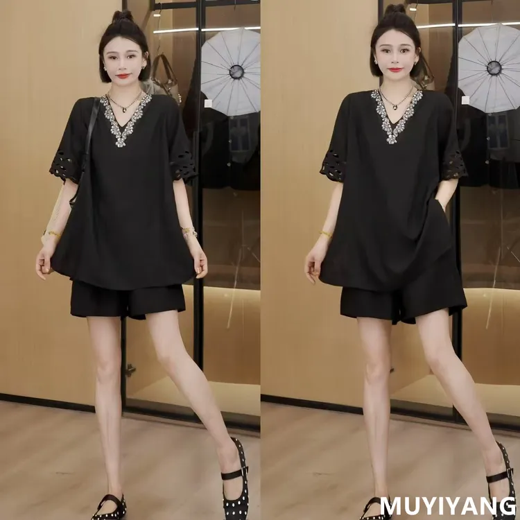 【柏与林】独特设计感V领镂空钩花高定两件套装 衣长75 25-216#