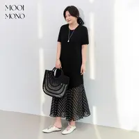 MOOI MONO"暗香浮点"显瘦气质拼接设计感波点短袖连衣裙 L956L52