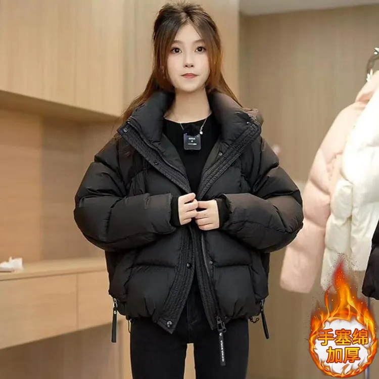 2026年秋冬新款小个子设计感连帽宽松百搭夹棉加厚韩版时尚面包服