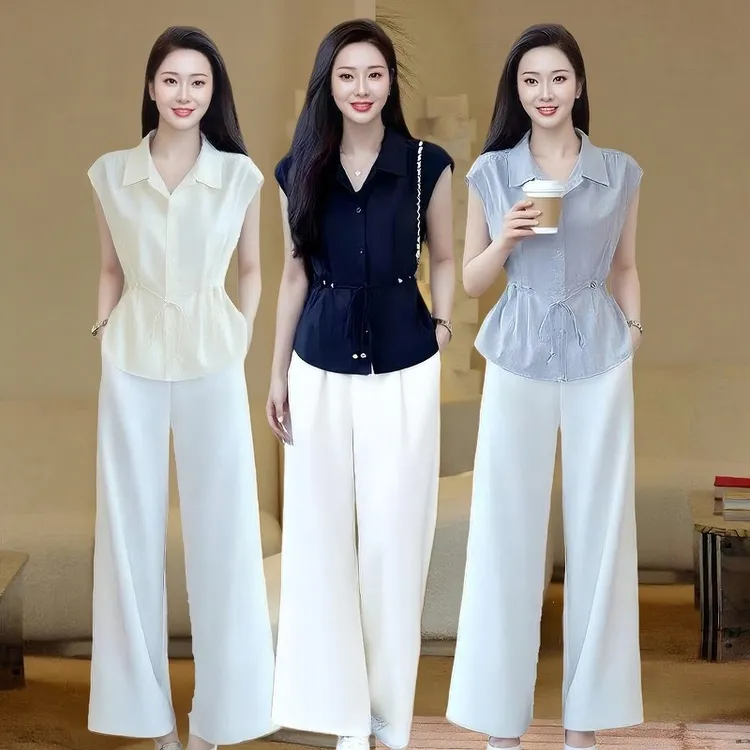 2025时尚休闲风短袖套装夏季新款阔腿裤两件套气质减龄显瘦女装