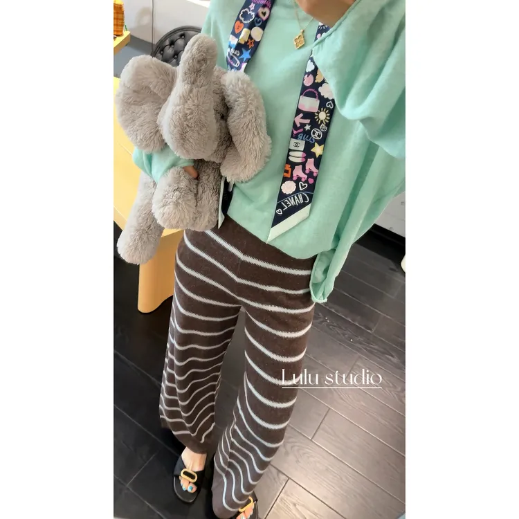 亚麻 ‘遛弯裤’条纹针织顺滑长裤  SSK11115