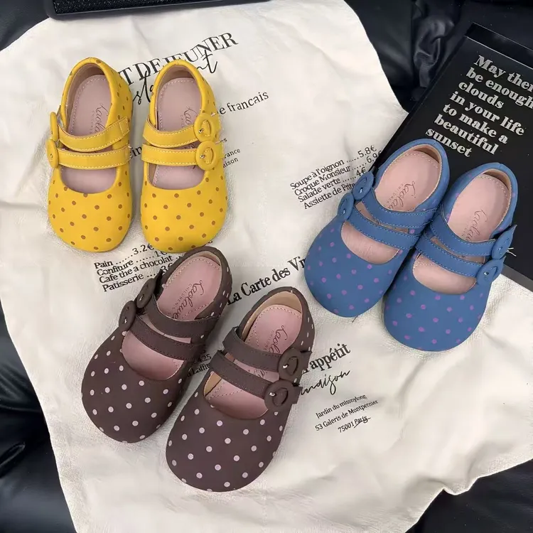 女童单鞋儿童皮鞋复古波点软底芭蕾圆头瓢鞋甜美公主鞋LLWN128