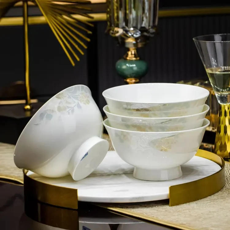 倾城4.5英寸高脚碗2个景德镇中式家用吃饭米饭碗高脚碗家用饭碗