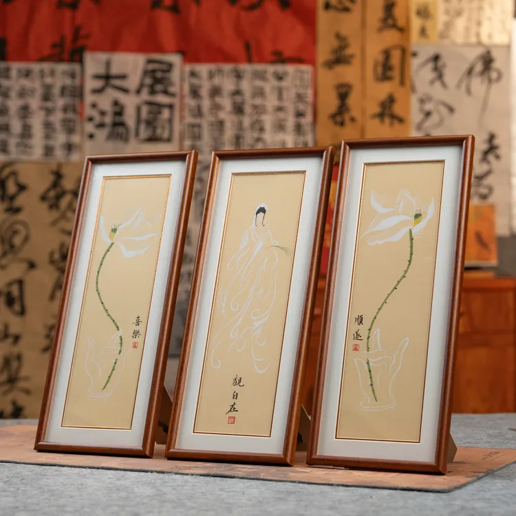 48cm*18cm实木画框手绘国画《观自在》