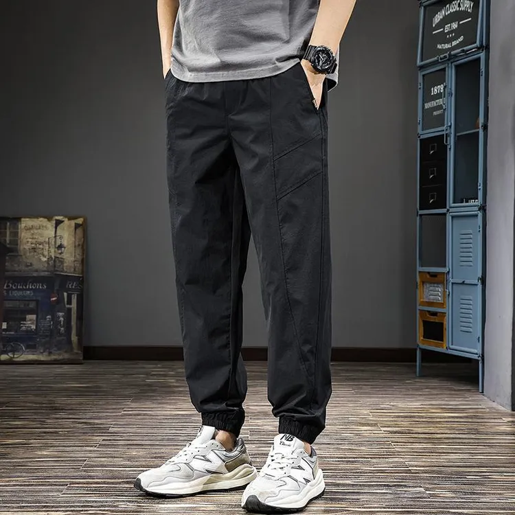 春季新款宽松束脚速干休闲裤男美式户外防水工装裤弹力百搭长裤潮