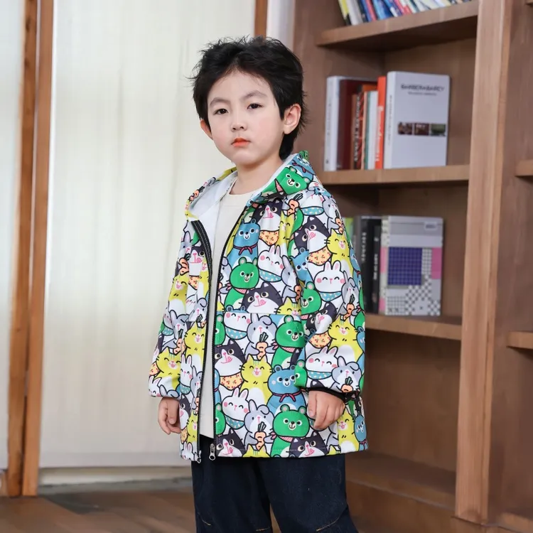儿童罩衣外套加绒加厚秋冬季连帽长袖男童拉链宝宝幼儿园吃饭围兜