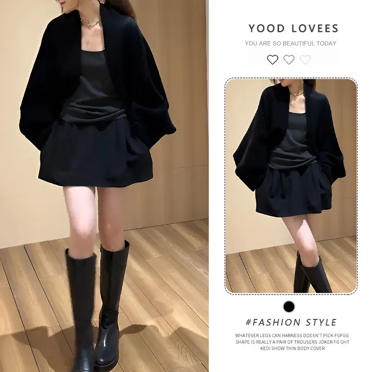 法式温柔氛围感无袖背心针织开衫女春秋季高腰短裙辣妹纯欲三件套