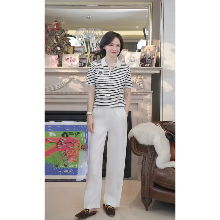 我是摩羯 向阳花 100新疆长绒棉16G进口机织条纹万针贴布绣夏T恤