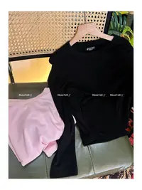 KkK【粉色好适合秋冬！！！】极简简约小众圆领打底上衣