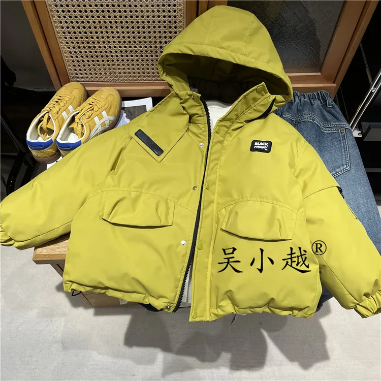 吴小越w1674男童中大童冬装加棉新款洋气儿童连帽冬季加厚外套帅